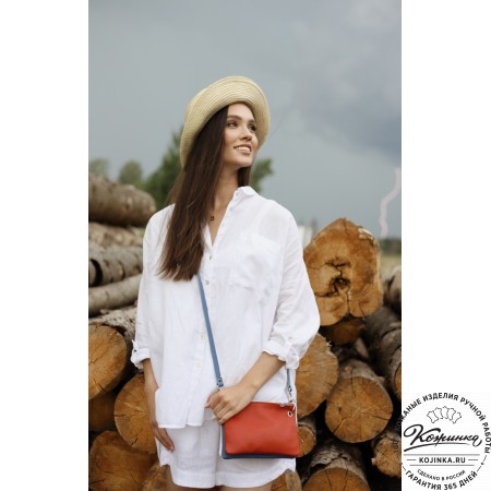 Женская кожаная сумка "Трио" (синий/белый/красный)